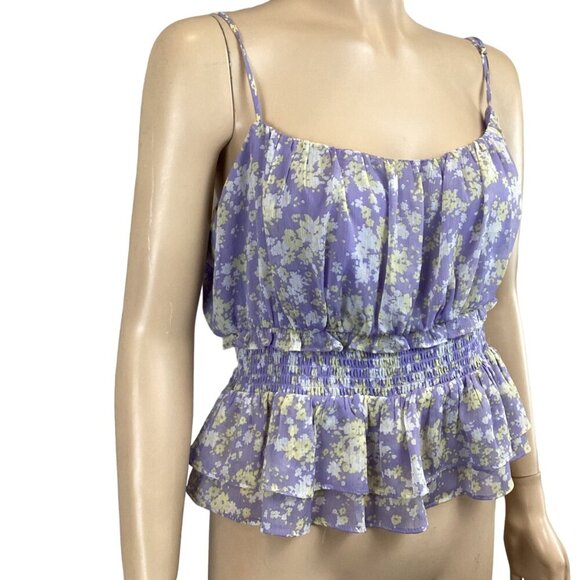 ASTR The Label Women's Floral Smocked Peplum Top Size XL Xlarge Purple - Picture 4 of 8